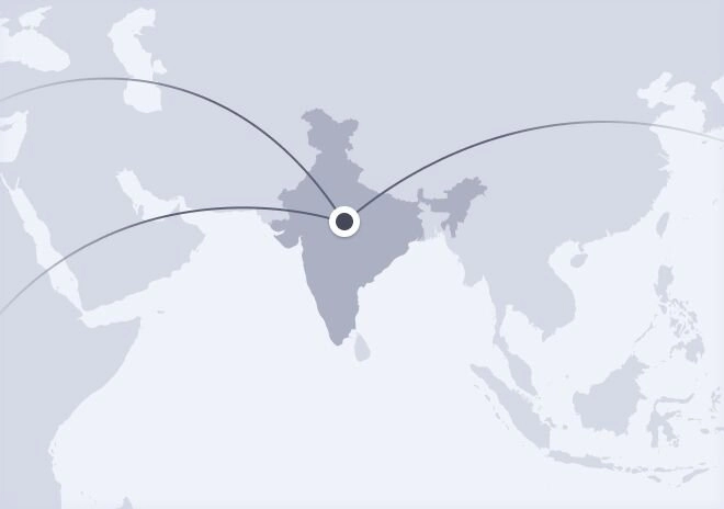 World map with connection lines
